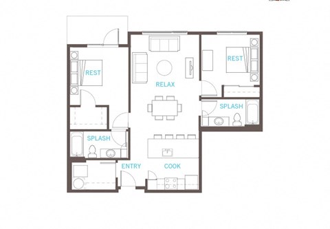 2 Bedroom 2 Bathroom Floor Plan at Vue 22 Apartments, Bellevue
